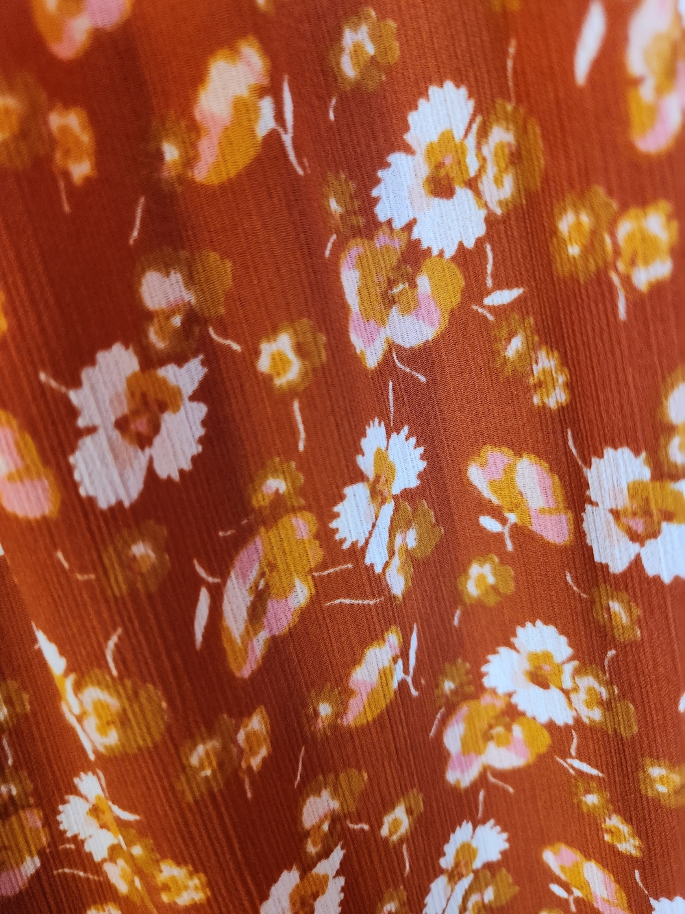 J Crew Factory Crinkle Midi Flounce Dress Rust Floral Size XL Cottagecore Ruffle - Picture 8 of 15
